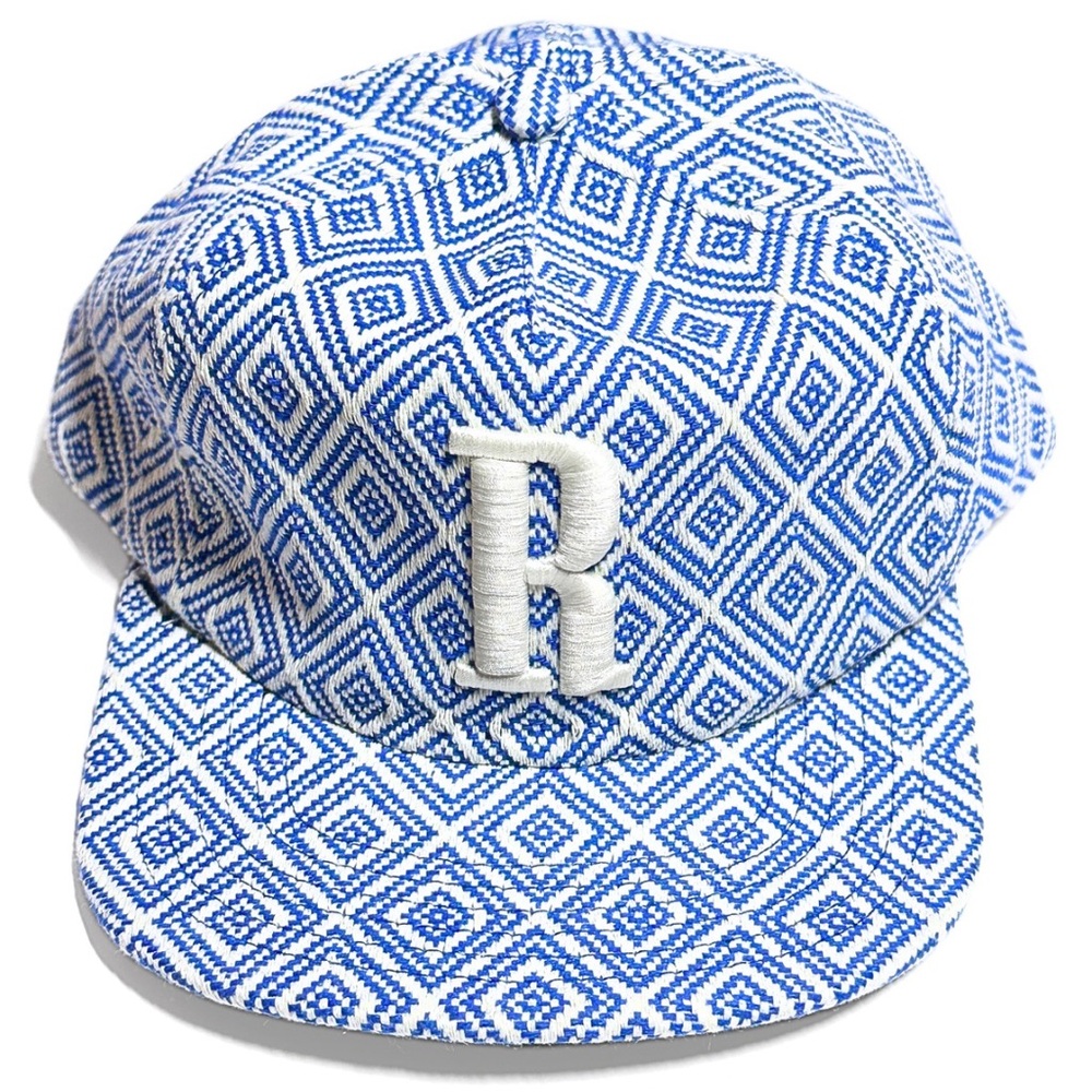 Rhude Blue & White Geometric Jacquard Cap / Hat w/ Embroidered “R” Monogram